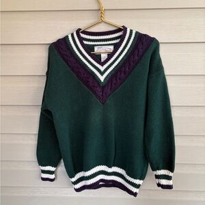 Vintage 90s cricket sweater v-neck old money tennis preppy oversized sz S EUC